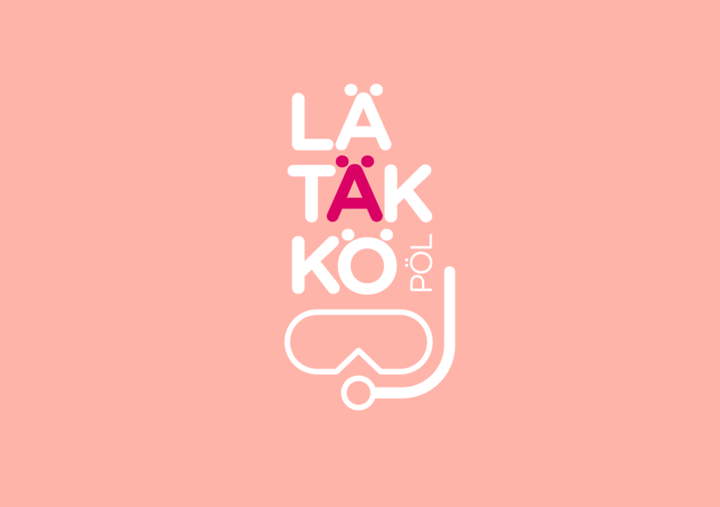 Lätäkkö logo vaaleanunaisella taustalla